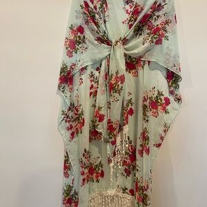 Source Unknown Floral Cape with Tassels